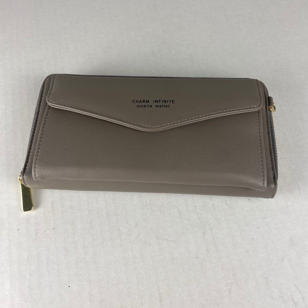 Charm Infinite Mobile Wallet Taupe Clutch Zip Around Card Holder Organizer